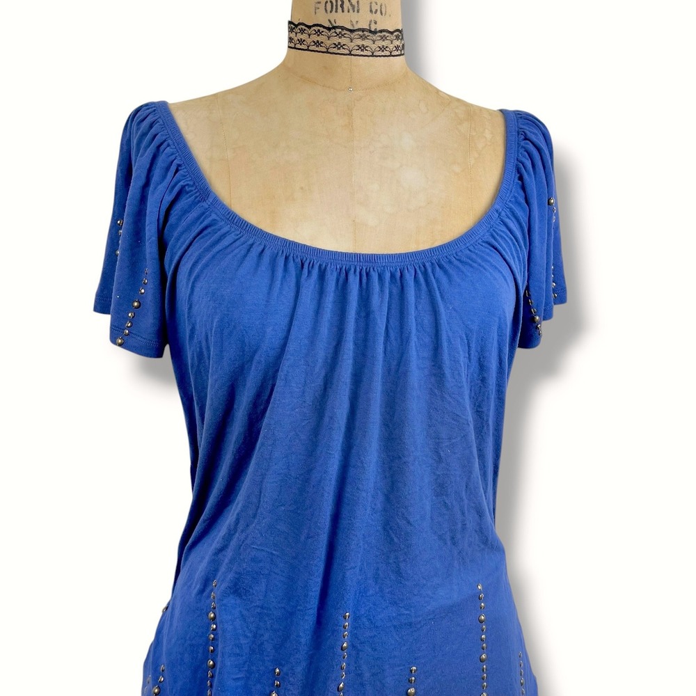 2000s Womens L Studded Tunic Top Boho Flutter Sleeve Y2K Indie Fairy Grunge - Picture 5 of 7